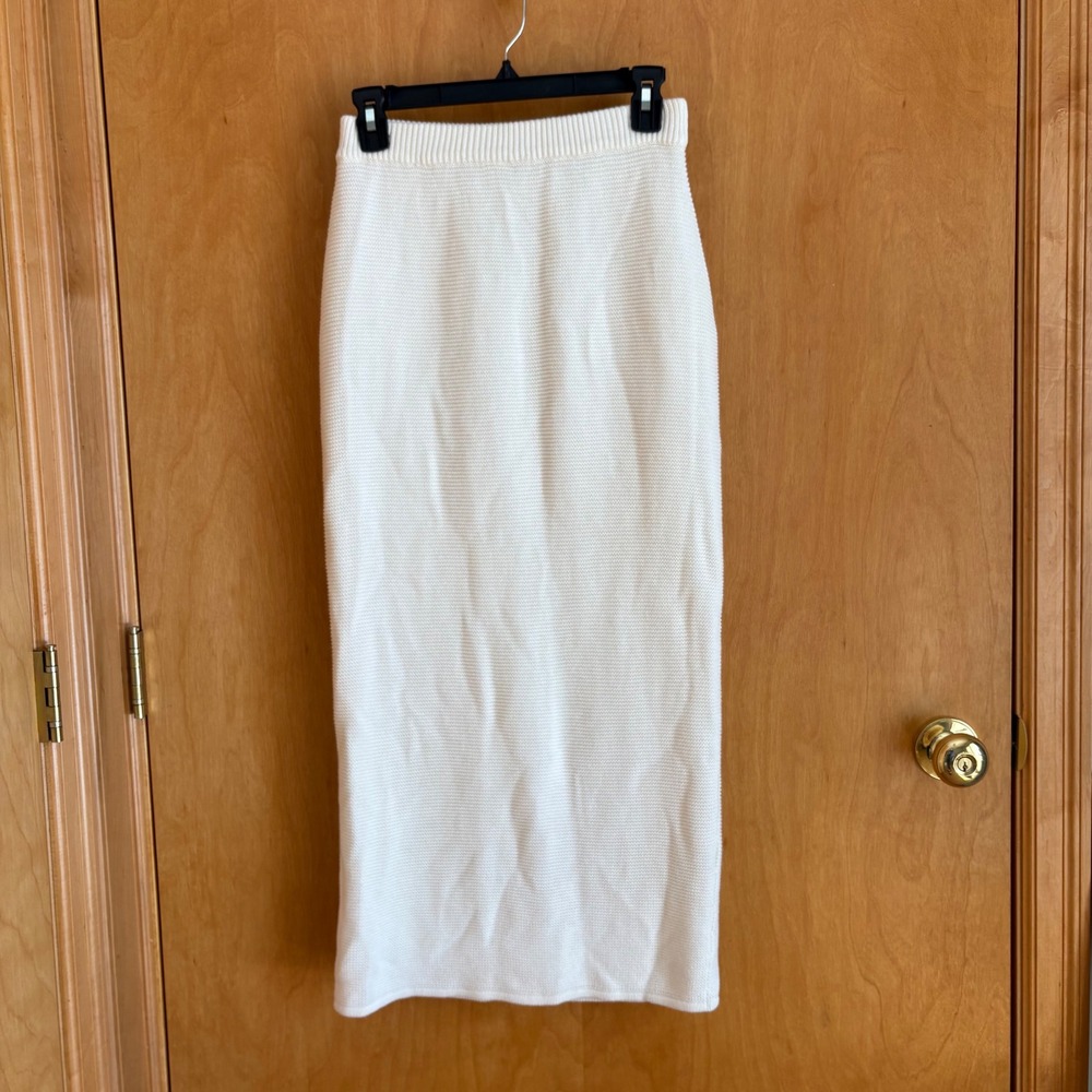 Sabo Skirt Midi Skirt Womens S White Ribbed Knit High Waist Straight Pencil